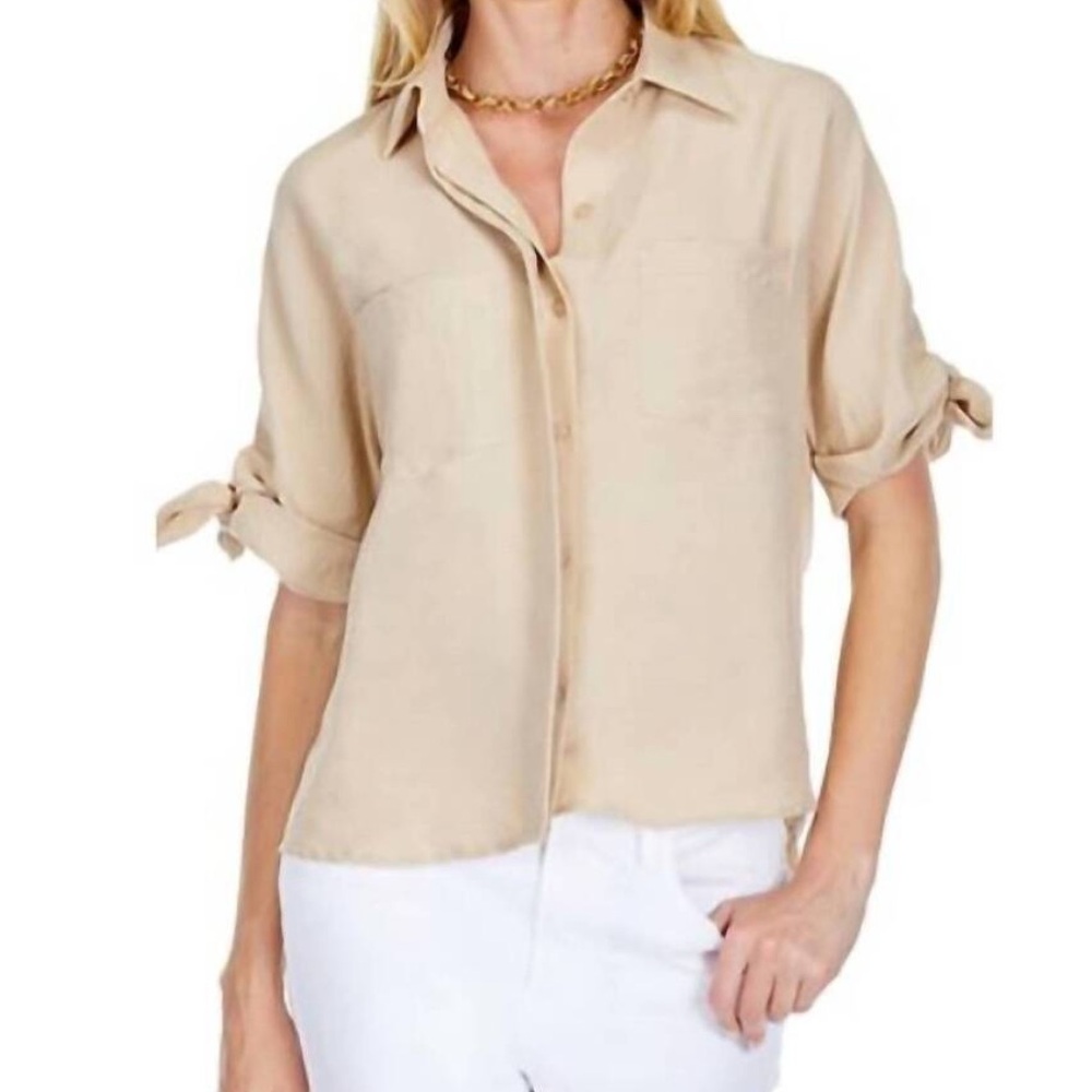 Joy Joy Almond Tie Sleeve Blouse